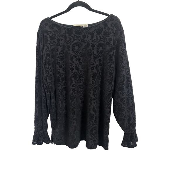 Vtg 90s Black Sheer Velvet Burnout Paisley Long Sleeve Size 1X Whimsgoth Gothic - Picture 1 of 5